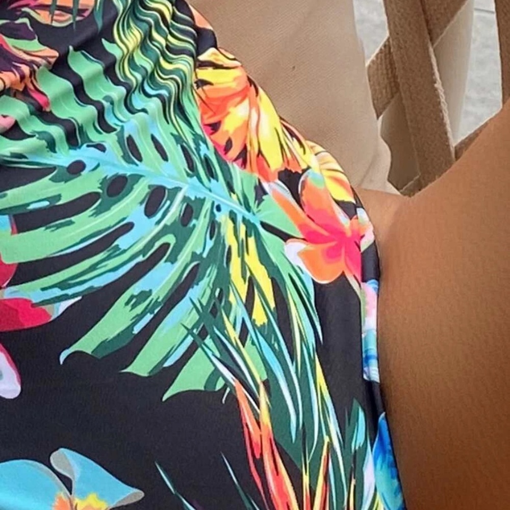 Tropical Floral Print Monokini One Piece Swim Beach - Picture 4 of 9